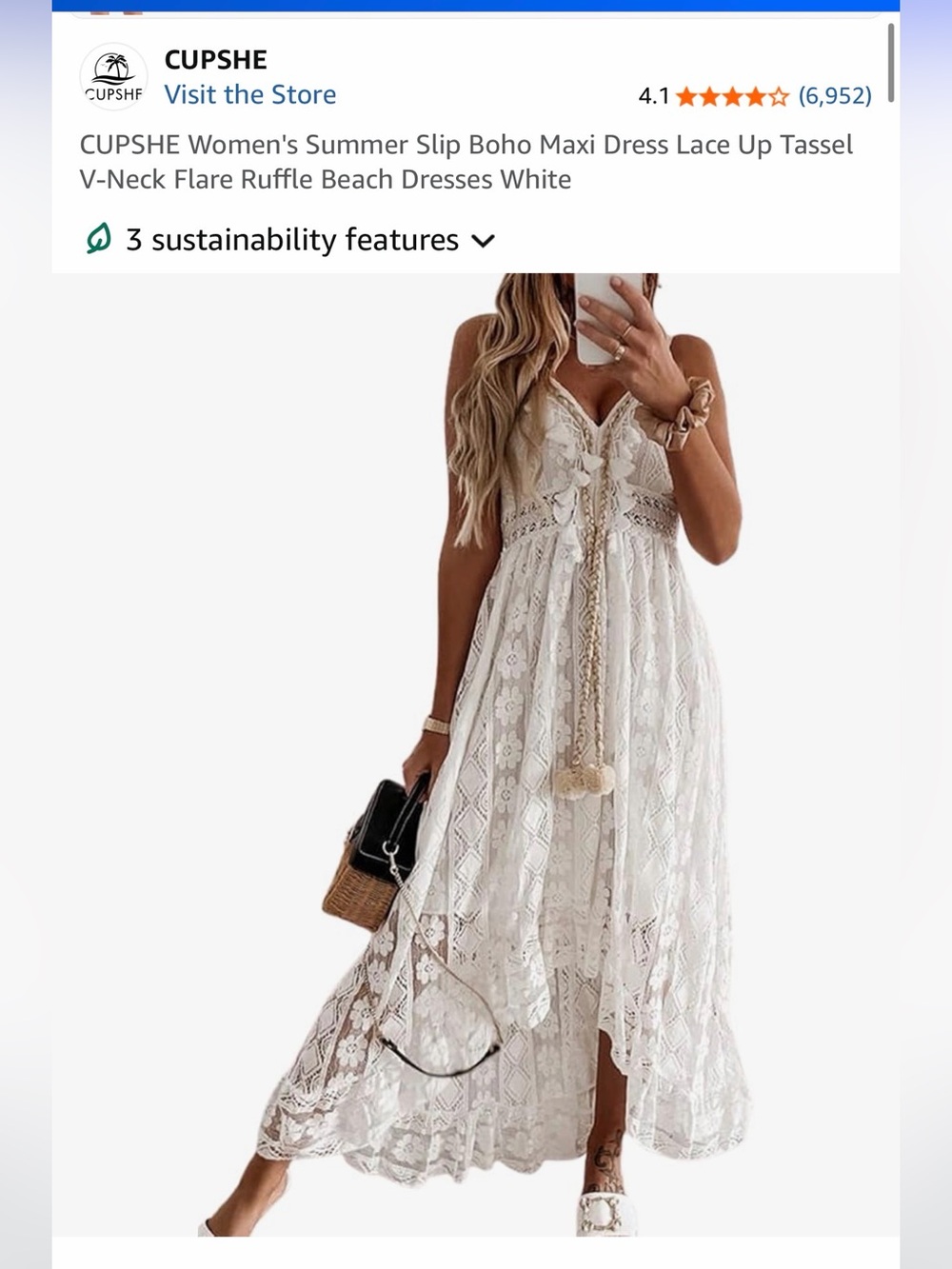 Cupshe Cream Lace V-Neck Boho Maxi Dress with Tassel Tie bundle